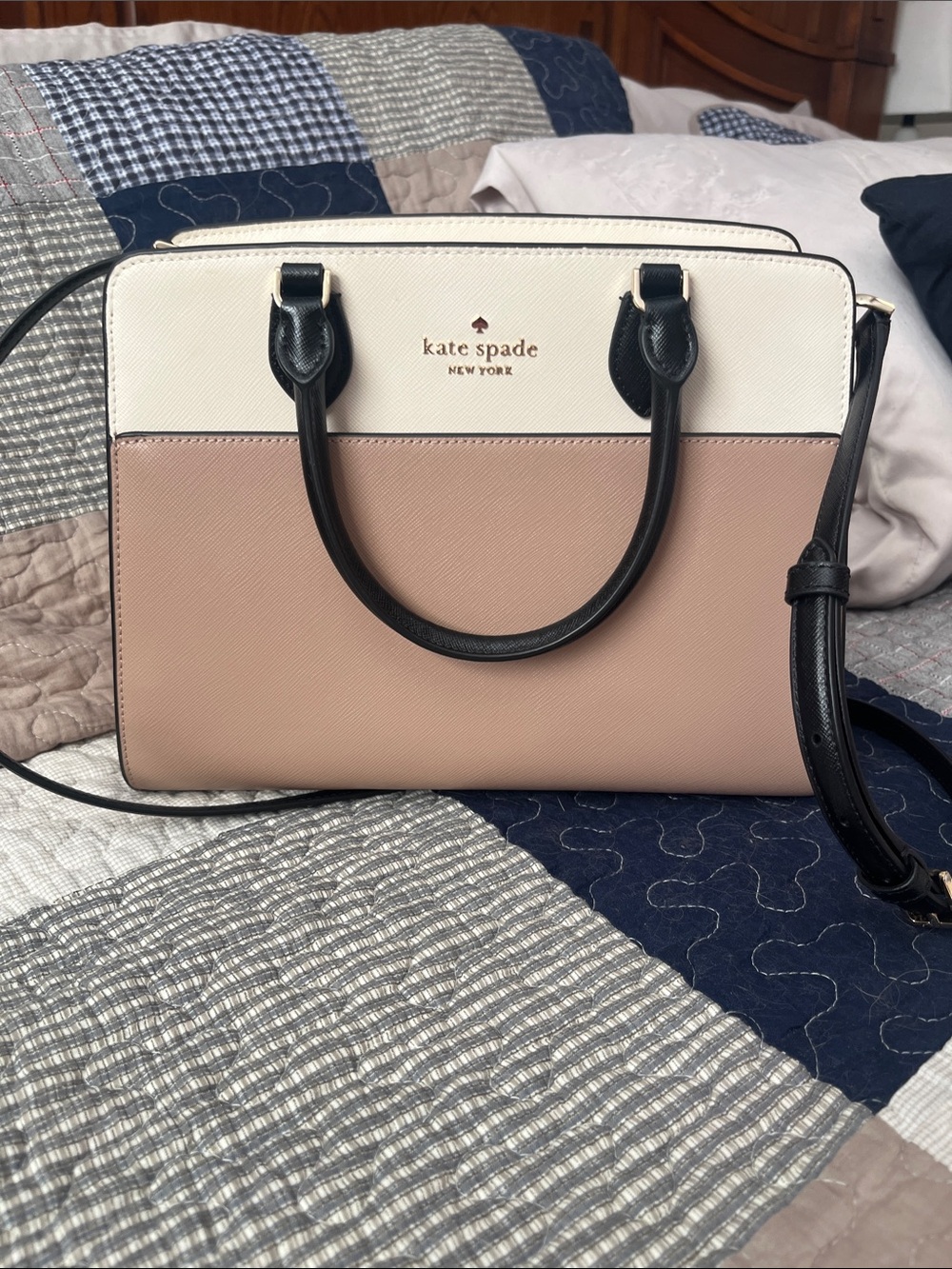 kate spade Two-Tone Light Tan/Blush and Cream Satchel with Black Trim